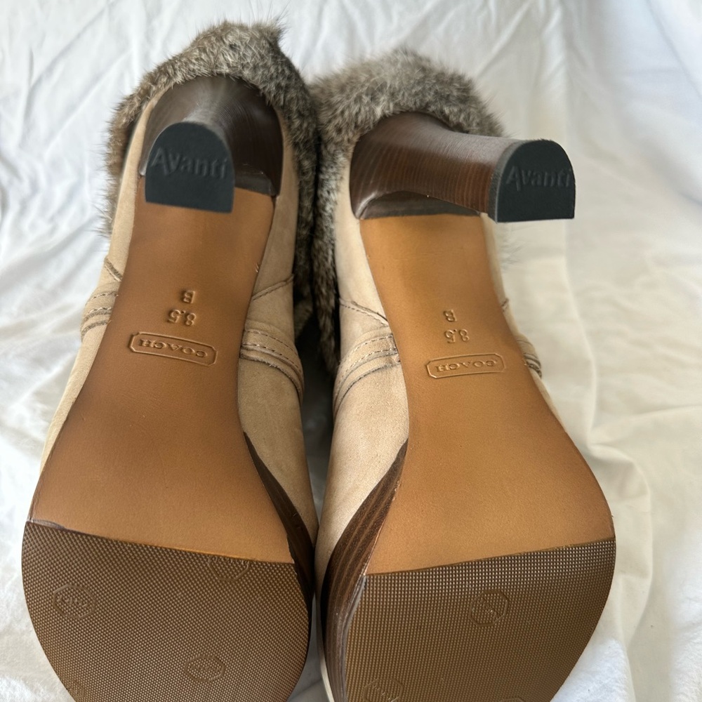 Coach Athena Women's Tan Rabbit Fur-Trimmed Boots - Picture 7 of 7